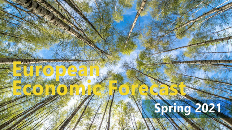 Wald mit Text darüber: European Economic Forecast - Spring 2021
